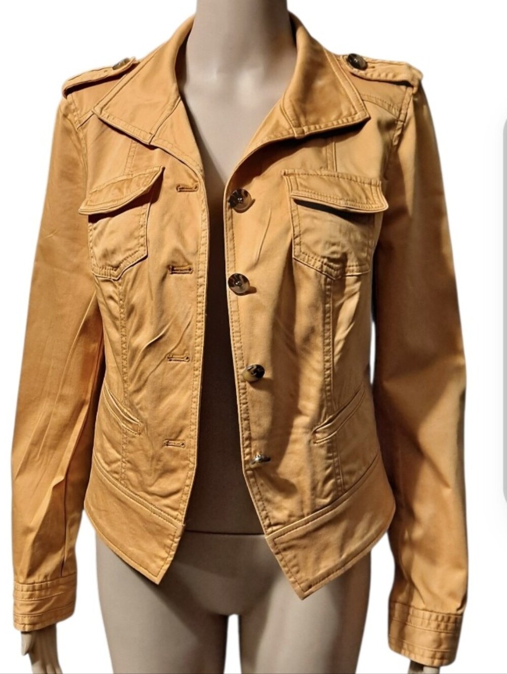 White House Black Market Golden Tan/light Orange Utility/Moto Button-Front Coat